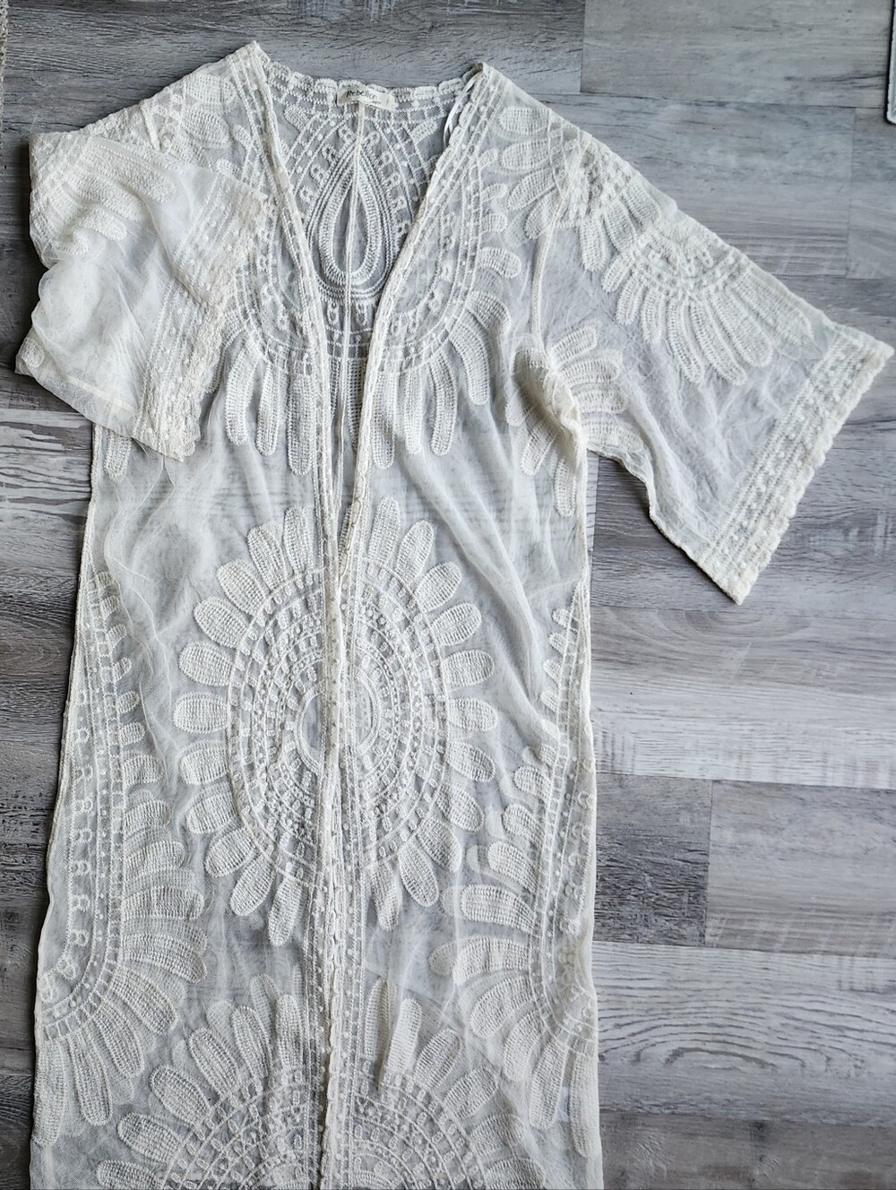 Rebellion Boho Sheer Lace Kimono Cover Up Festival S/M